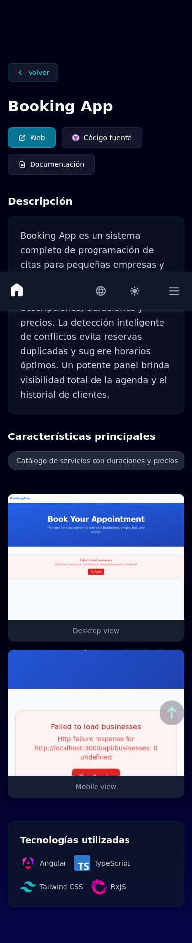 Mobile view of Booking App