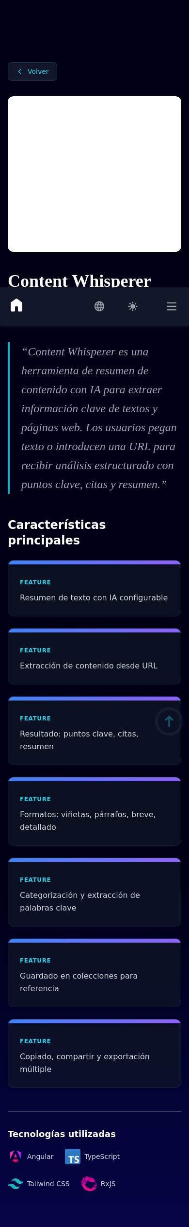 Mobile view of Content Whisperer