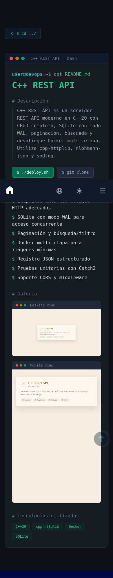 Mobile view of C++ REST API