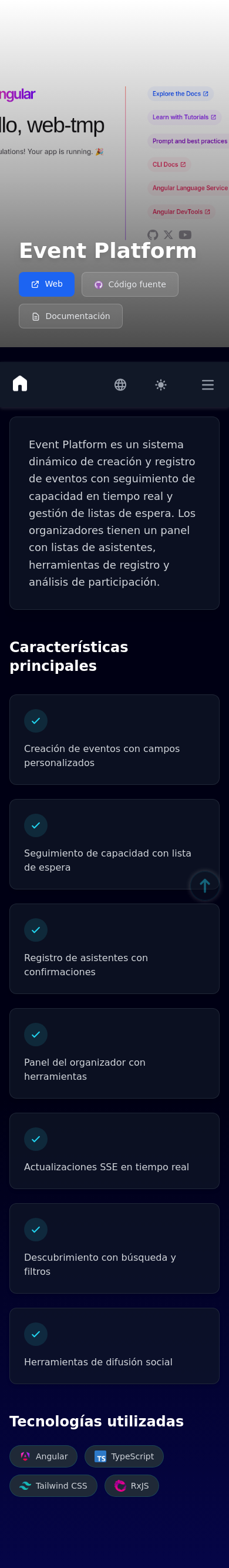 Mobile view of Event Platform