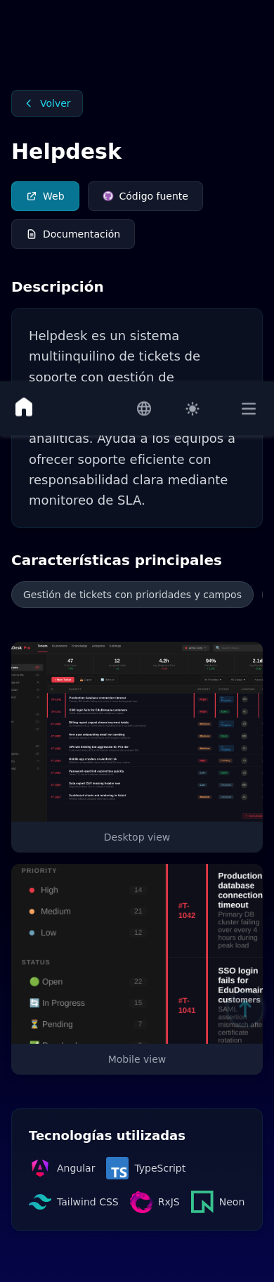 Mobile view of Helpdesk