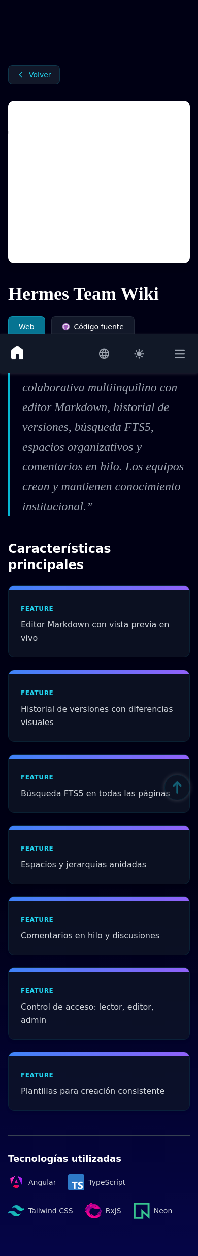 Mobile view of Hermes Team Wiki