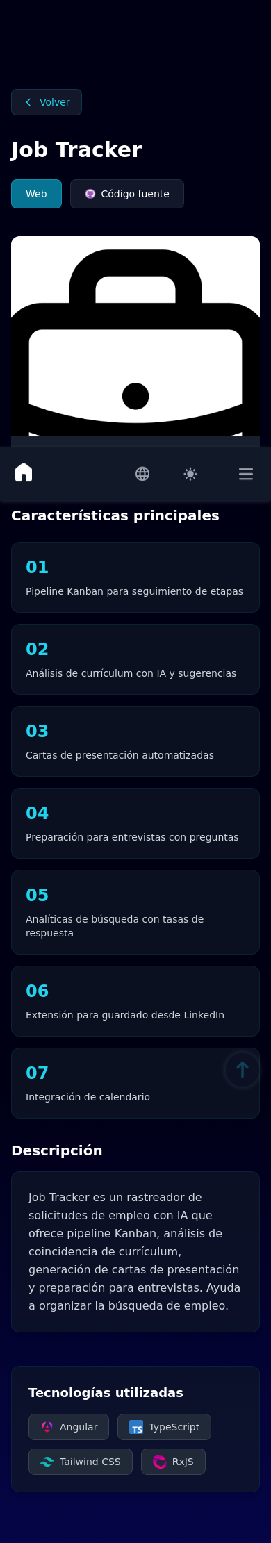 Mobile view of Job Tracker