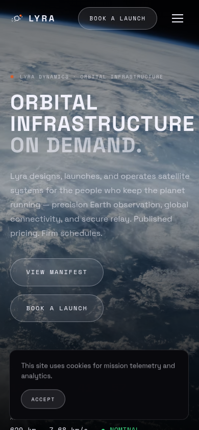 Lyra Dynamics — Infraestructura Orbital - Vista móvil