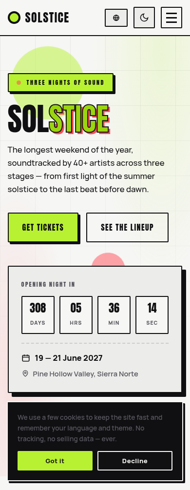 SOLSTICE — Tres noches de sonido · Festival de música - Vista móvil