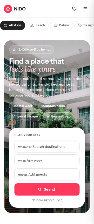 NIDO — Quédate donde te sientas como en casa - Vista móvil