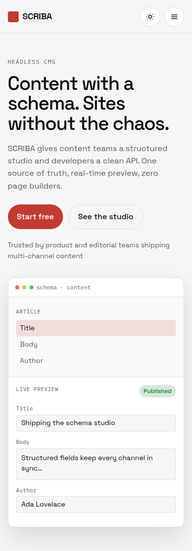 SCRIBA — CMS de contenido estructurado para equipos modernos - Vista móvil