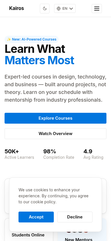 Kairos Academy - Vista móvil