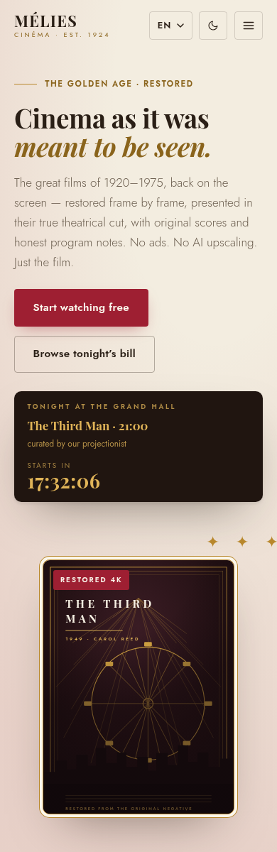 MÉLIES Cinéma — Cine clásico, restaurado y en streaming - Vista móvil