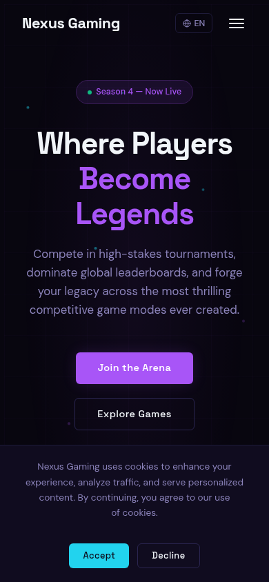 Nexus Gaming - Vista móvil