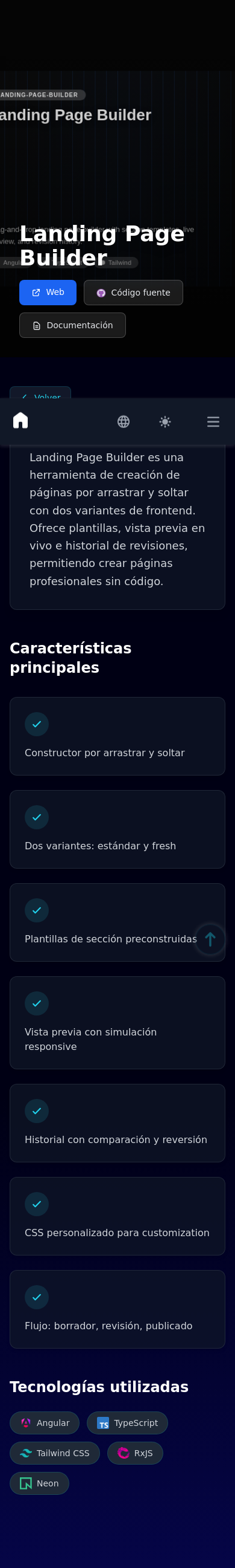 Mobile view of Landing Page Builder
