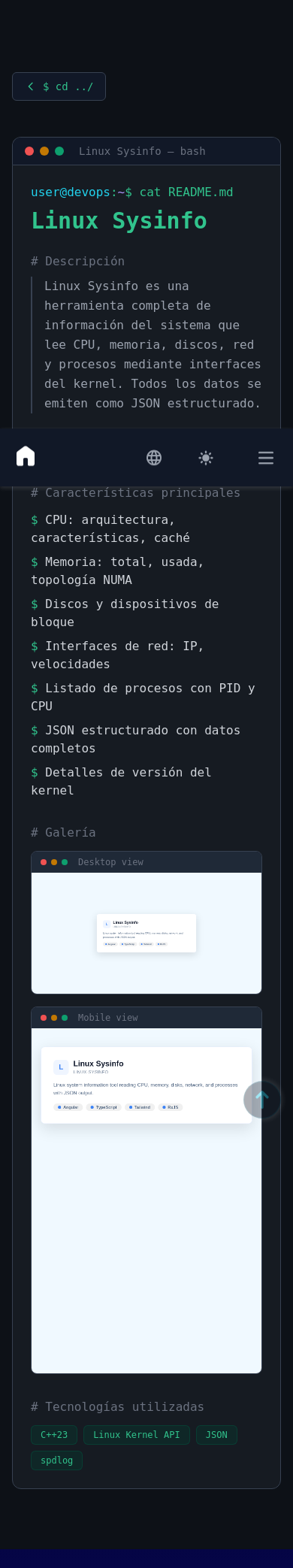 Mobile view of Linux Sysinfo