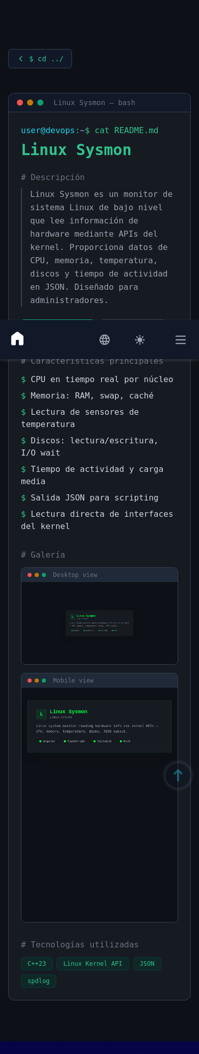 Mobile view of Linux Sysmon