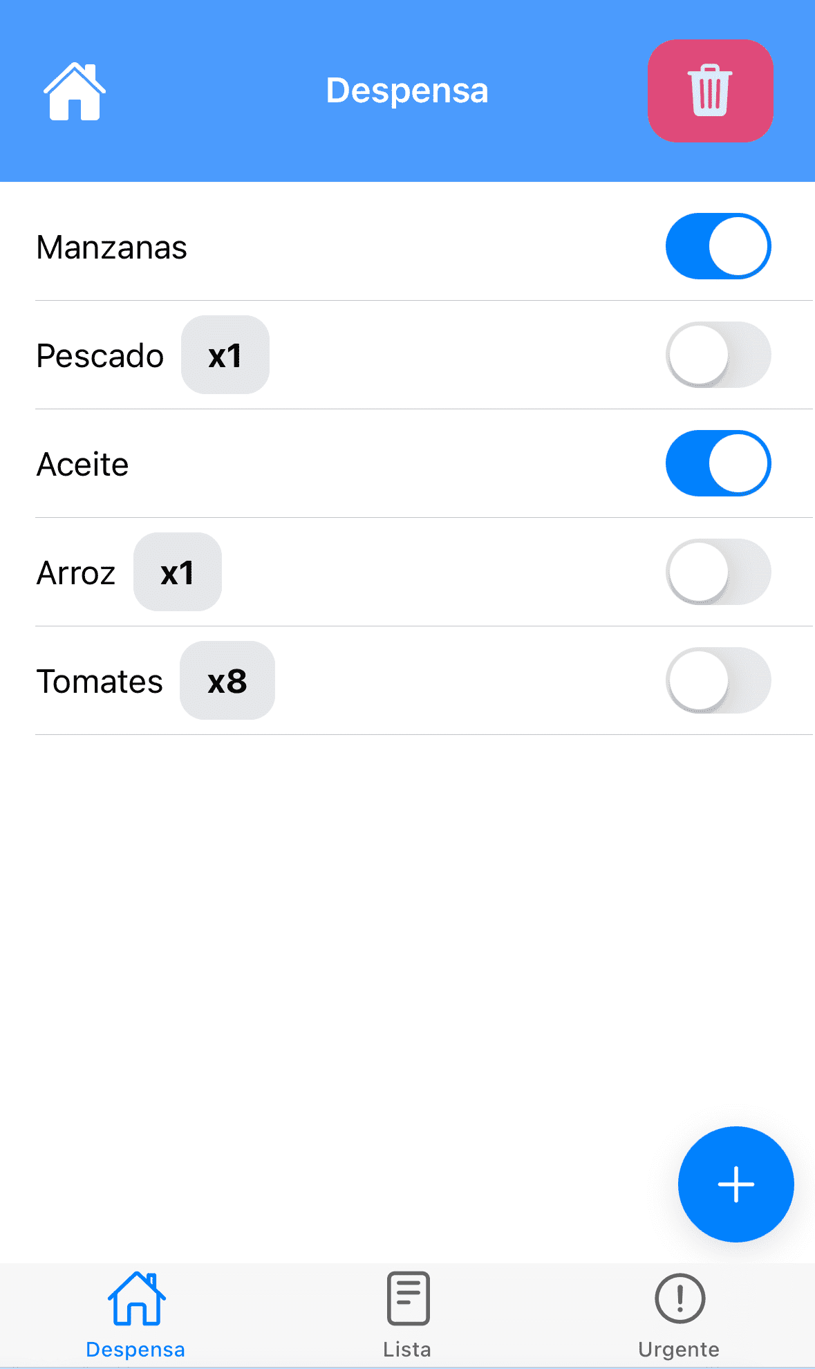 Mobile view of the Shopping List app