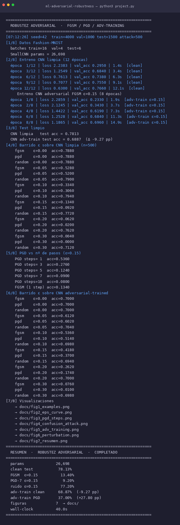 Adversarial robustness: FGSM, PGD and adversarial training
