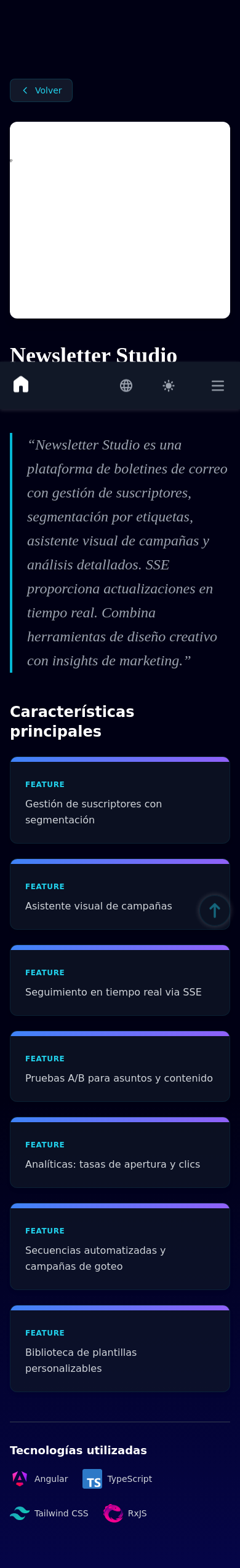Mobile view of Newsletter Studio
