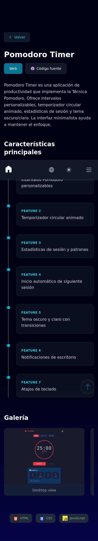Mobile view of Pomodoro Timer