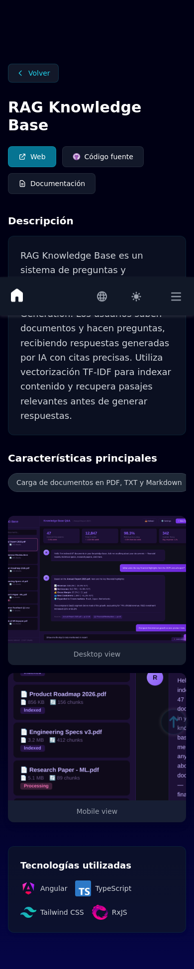 Mobile view of RAG Knowledge Base