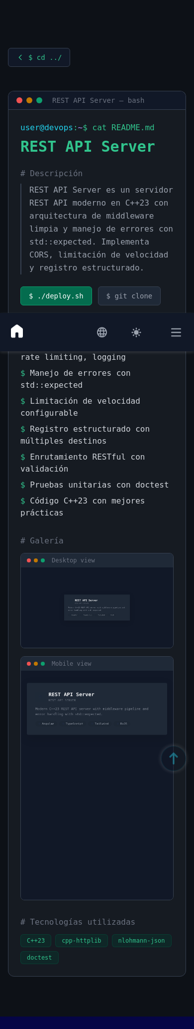 Mobile view of REST API Server
