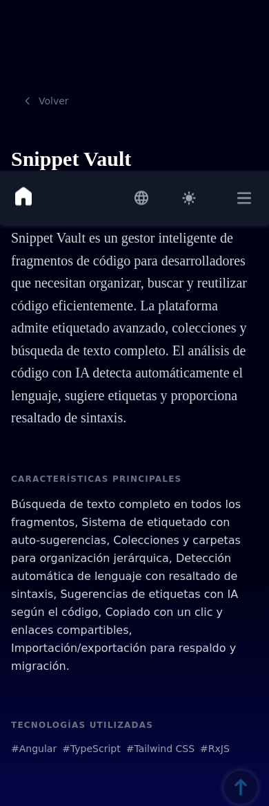 Mobile view of Snippet Vault