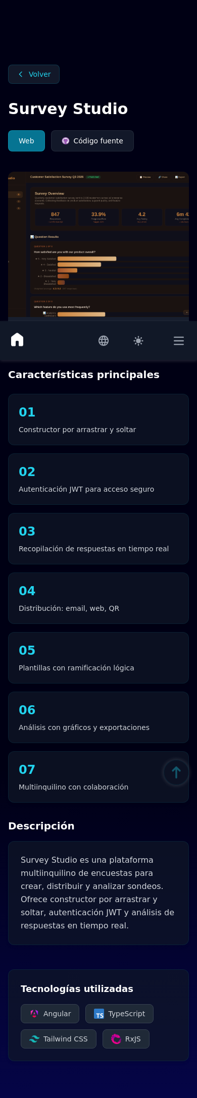 Mobile view of Survey Studio