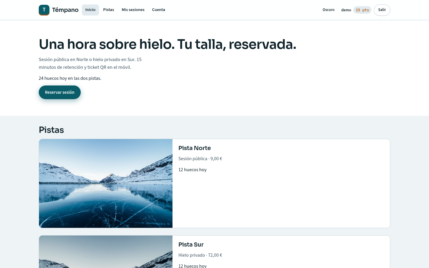 Témpano — Pista de hielo por sesión