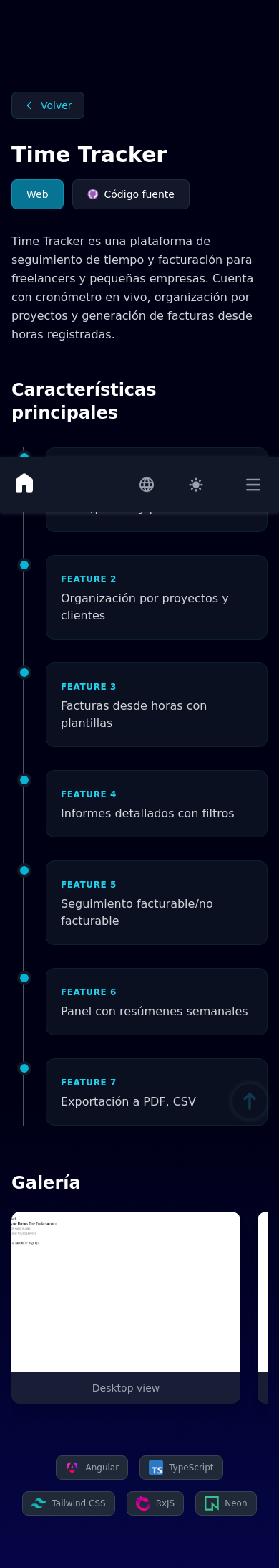 Mobile view of Time Tracker