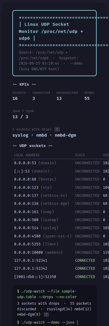 udp-watch - Mobile view
