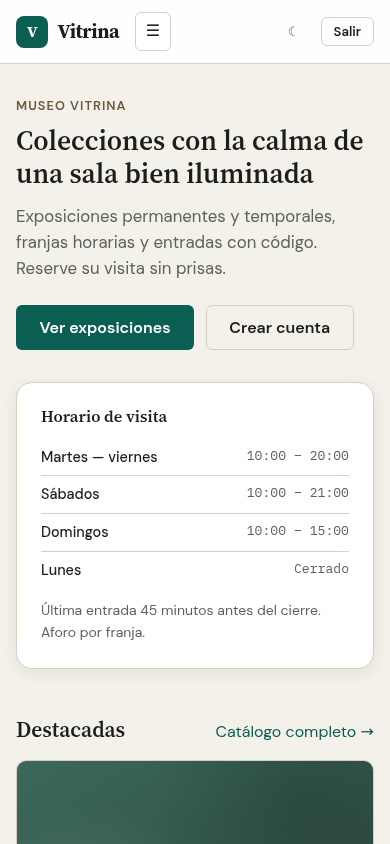 Vitrina — Museo con entradas por franja - Vista móvil