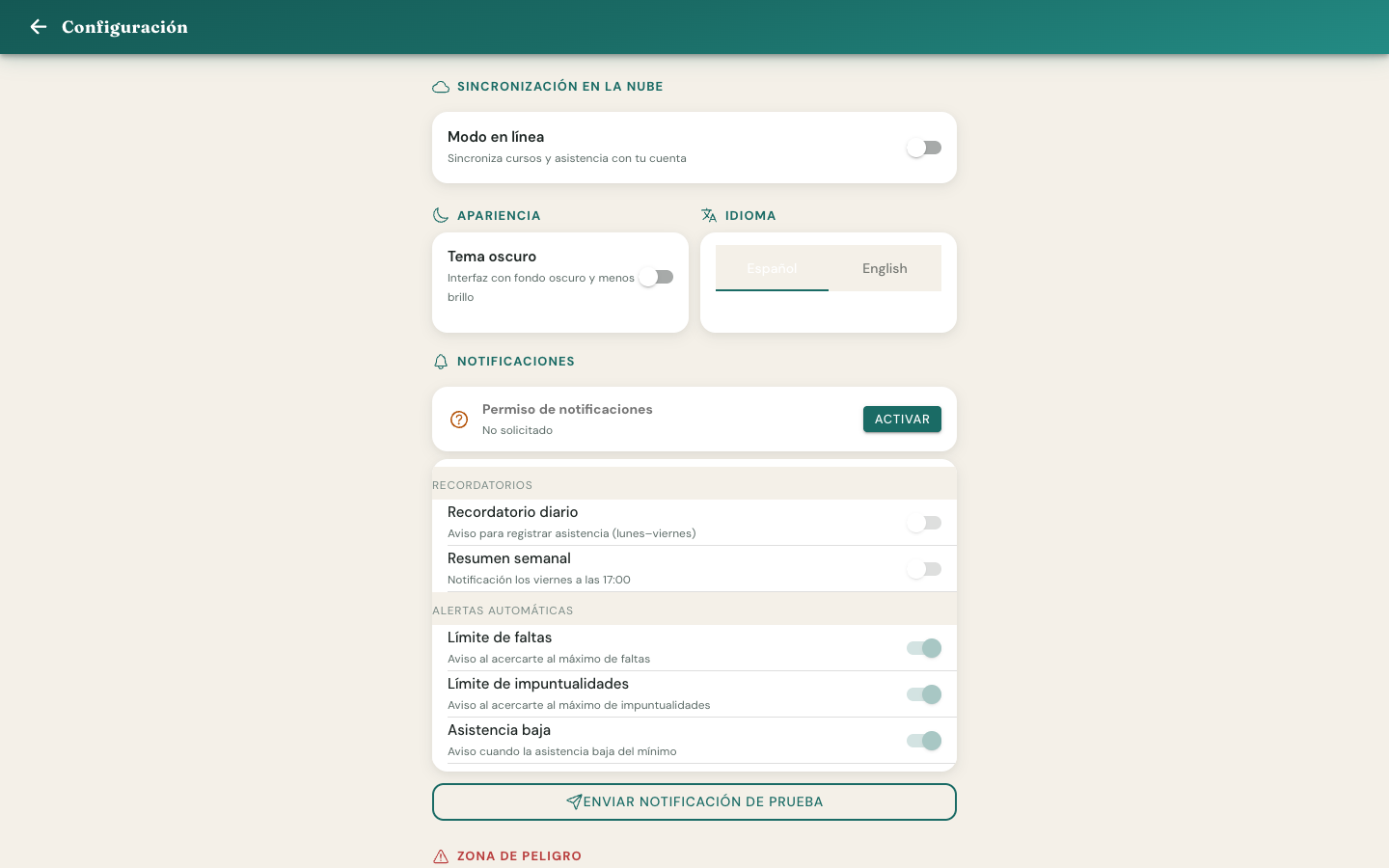 Presencia — Settings