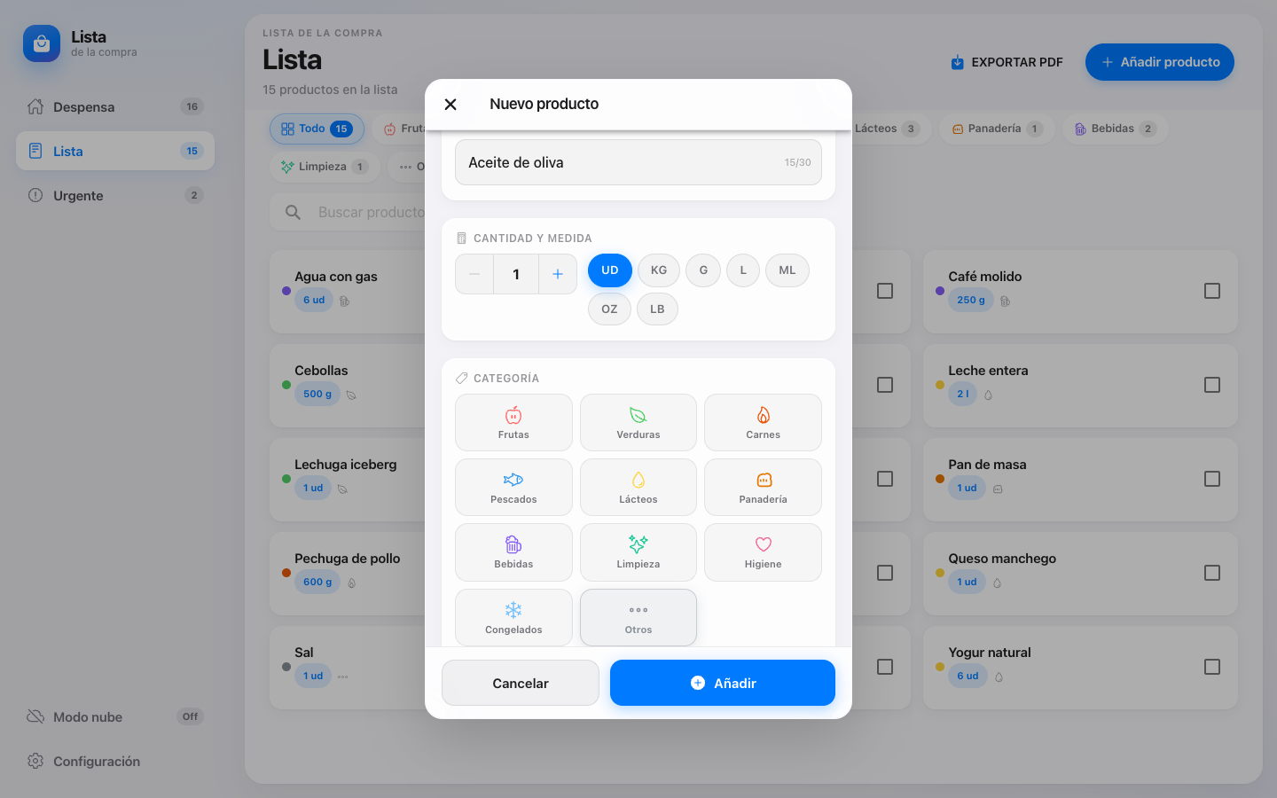 Shopping list — Add a product