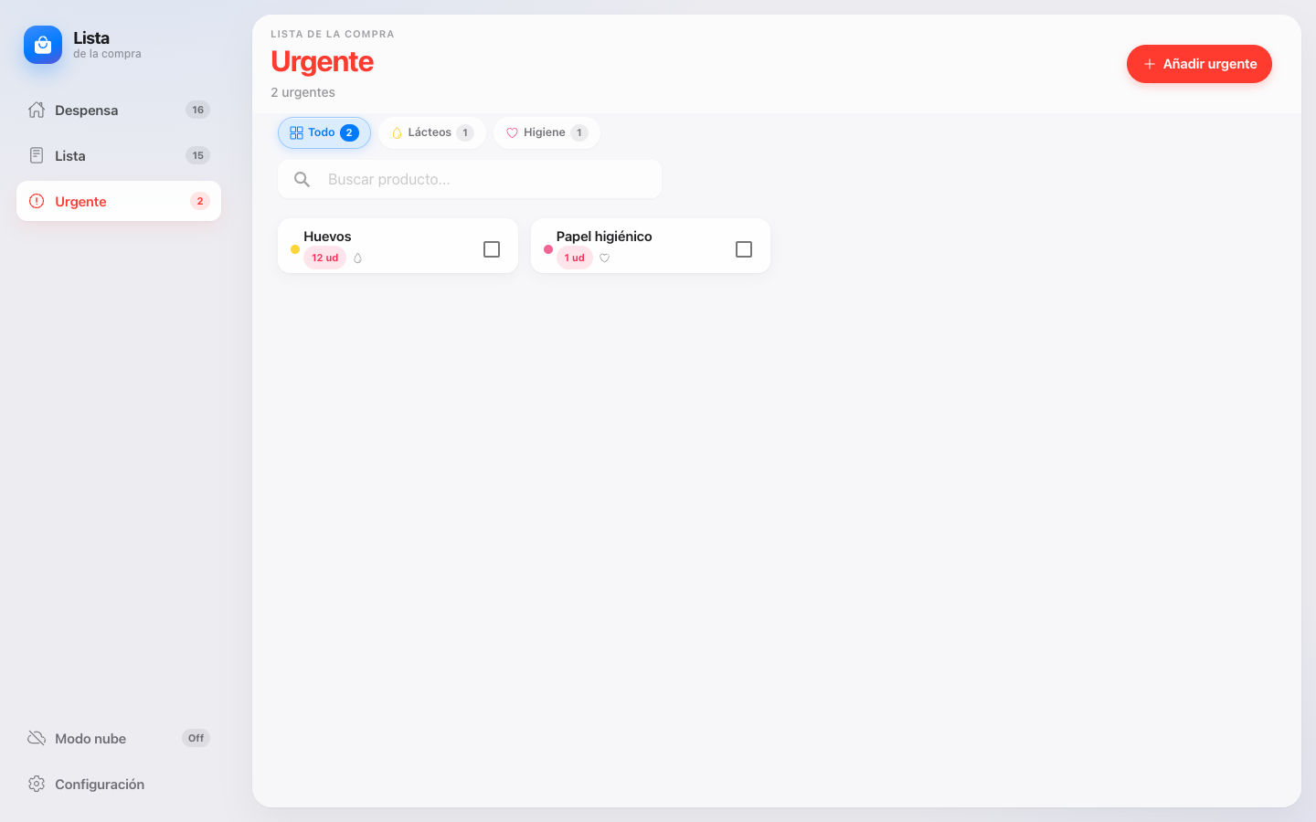 Shopping list — Urgent · desktop